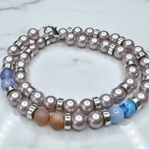 Lavender Mother of Pearl, Agate & Silver Hematite Wrap Bracelet | Soft Boho